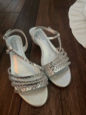 Dominique Silver Pyramid-Stud Strappy Sandals